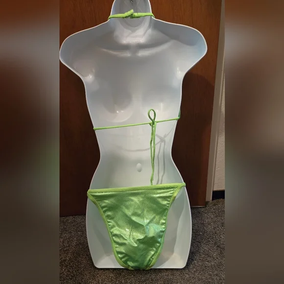 VENUS chartreuse/lime green Sparkly Brazilian cut bikini new no tags SzM/D - Picture 5 of 13